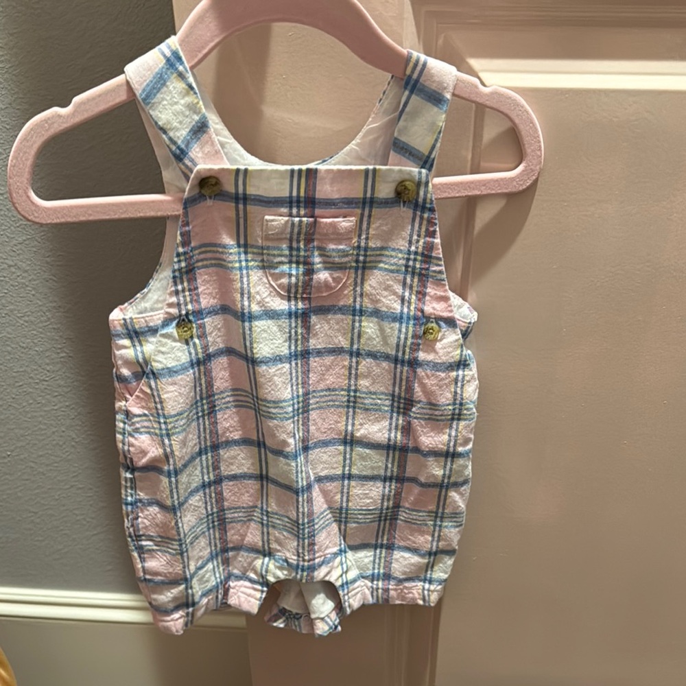 Plaid Pink Baby Overalls